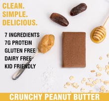 Load image into Gallery viewer, Gluten-free crunchy peanut butter energy bar with dates, oats, and honey.
