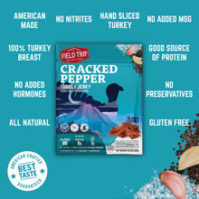 Load image into Gallery viewer, Field Trip Cracked Pepper Turkey Jerky 2.2oz bag - 9 bags x 2.2oz case
