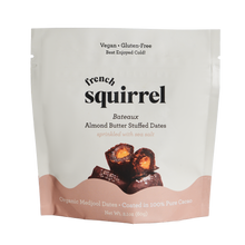 Load image into Gallery viewer, French Squirrel Almond Butter Bateaux au Chocolat Chocolate Stuffed Dates (3 dates per bag) x 4 bags case
