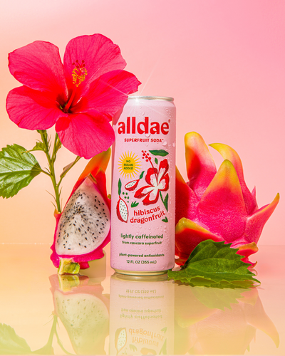 alldae superfruit soda Hibiscus Dragonfruit healthy soda alternative. No sugar added, no Stevia.