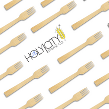 Load image into Gallery viewer, Holy City Straw Co. bamboo forks lined up on angle
