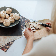 Load image into Gallery viewer, Goldilocks Goods Mushroom Pair: Set of 3 Beeswax Wraps + Dishcloth
