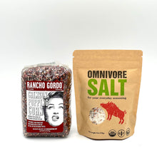 Load image into Gallery viewer, I- 16 oz bag of Rancho Gordo Crimson Popping Corn and 1- 6 oz bag of Omnivore SALT classic blend
