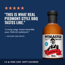 Load image into Gallery viewer, True Made Foods Pitmaster Carolina Red BBQ Sauce testimonial that says "this is what real Piedmont-style BBQ tastes like."
