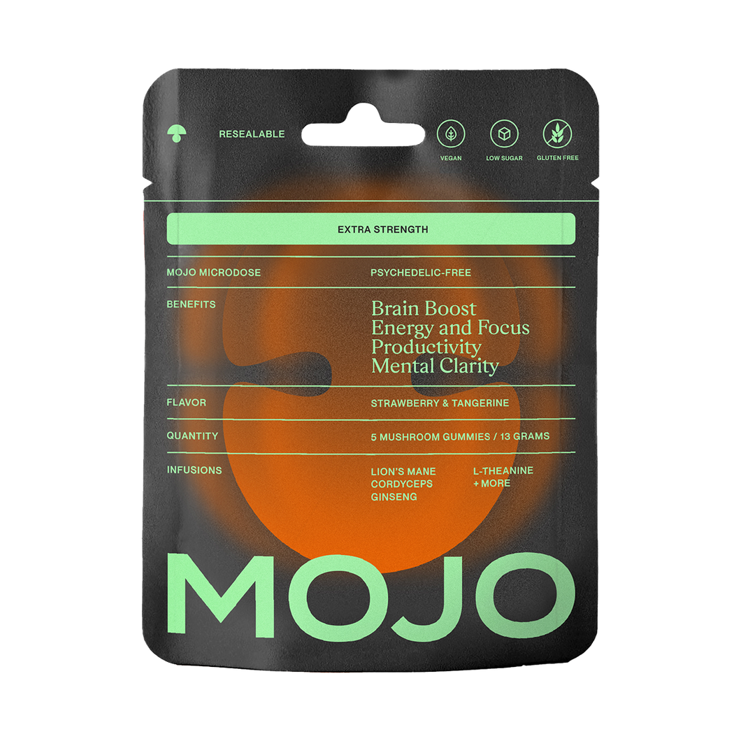 Mojo | Mushroom Dosed Gummies Extra Strength Brain Boost Gummies - Strawberry Tangerine