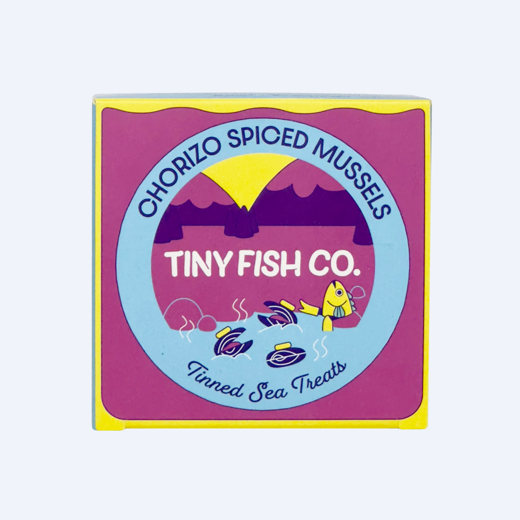 Tiny Fish Co Chorizo Spiced Mussels Tin - 144 cases x 12 Tins pallet (FOB)