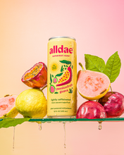 Load image into Gallery viewer, alldae superfruit soda Passionfruit Guava. Healthy soda alternative made with real fruit juice and no artificial flavors.
