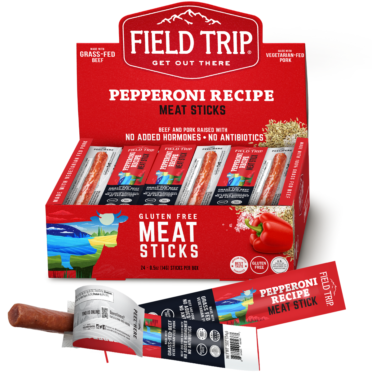 Field Trip Pepperoni Recipe Meat Stick 0.5 oz (24 sticks) box - 9 boxes ...