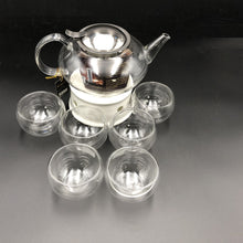 Load image into Gallery viewer, Wilmax Porcelain Large Asian Tea Thermo Set With 6 Bowls For Serving And A Porcelain Warming Stand
