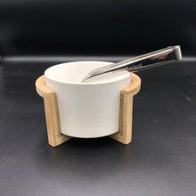 Load image into Gallery viewer, Wilmax Porcelain Medium Salad Bowl Set With Serving Tongs And A Bamboo Stand
