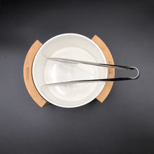 Load image into Gallery viewer, Wilmax Porcelain Medium Salad Bowl Set With Serving Tongs And A Bamboo Stand
