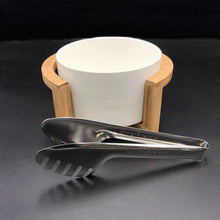 Load image into Gallery viewer, Wilmax Porcelain Medium Salad Bowl Set With Serving Tongs And A Bamboo Stand
