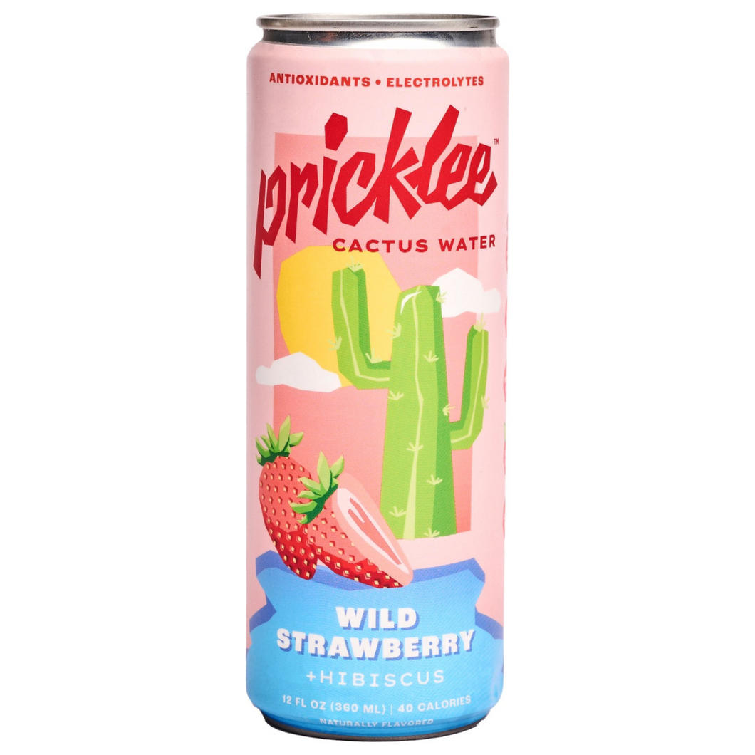 Pricklee Strawberry Hibiscus Cactus Water Can - 12 Cans x 12 oz case