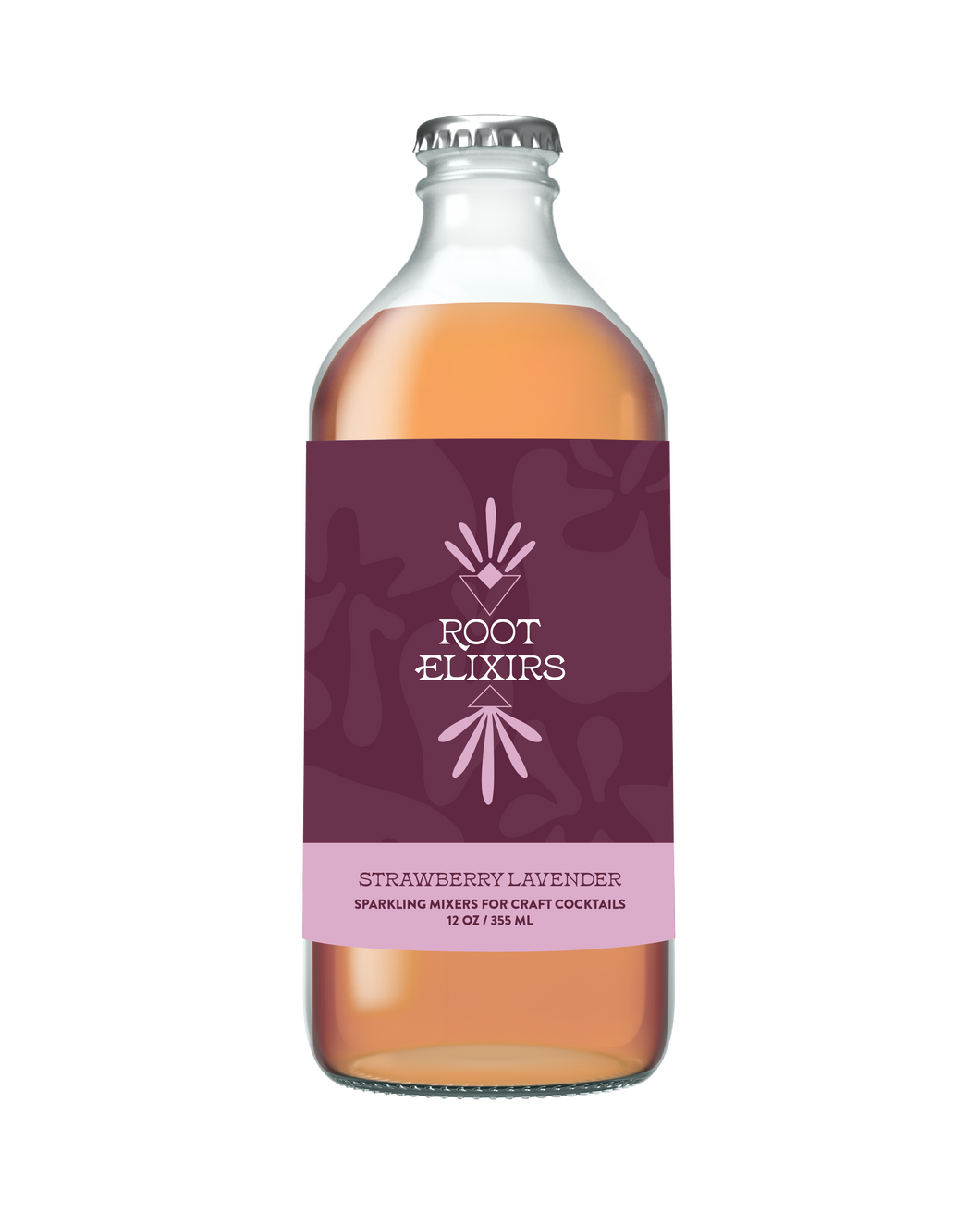 Root Elixirs Sparkling Strawberry Lavender Premium Cocktail Mixer Bottles - 12 Pack x 12 oz Bottle