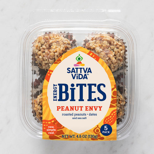Peanut Envy bites, Sattva Vida, Gluten Free, vegan, Vegan Snacks, Energy Bites, Plant Protein, Whole Foods, Dates, Non Gmo, Healthy Snacks, energy bar, snack bar, protein bar, dark chocolate bar, dairy free snacks, vegan bars, low sugar, Energy Boost, nutrition bars, raw ingredients 