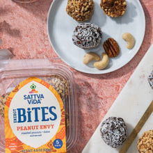 Load image into Gallery viewer, peanut envy energy bites, sattva vida energy bites bulk box, Sattva Vida, Gluten Free, vegan, Vegan Snacks, Energy Bites, Plant Protein, Whole Foods, Dates, Non Gmo, Healthy Snacks, energy bar, snack bar, protein bar, dark chocolate bar, dairy free snacks, vegan bars, low sugar, Energy Boost, nutrition bars, raw ingredients
