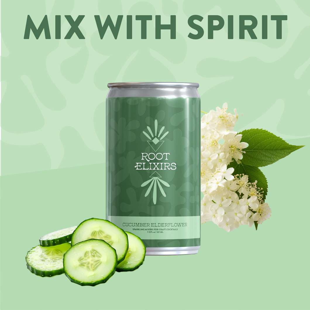 Root Elixirs Sparkling Cucumber Elderflower Premium Cocktail Mixer Cans - 24 Cans (7.5 oz)