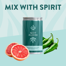 Load image into Gallery viewer, Root Elixirs Sparkling Grapefruit Jalapeno Premium Cocktail Mixer - 24 Cans (7.5 oz)

