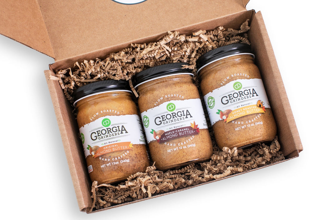 Georgia Grinders Almond Butter Selection: Trio Gift Box - 3 Jars x 12 oz