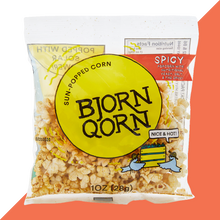 Load image into Gallery viewer, Bjorn Qorn Spicy Popcorn Bags - 15-Pack x 1oz Bag
