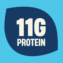 Load image into Gallery viewer, Blue circular badge on turquoise background displaying "11G PROTEIN" in large cream-colored text
