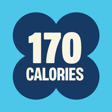 Load image into Gallery viewer, Blue flower-shaped badge on turquoise background displaying "170 CALORIES" in white text
