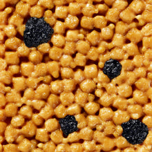 Load image into Gallery viewer, Golden crispy rice cereal with dark raisins scattered throughout, appearing glossy and caramelized

