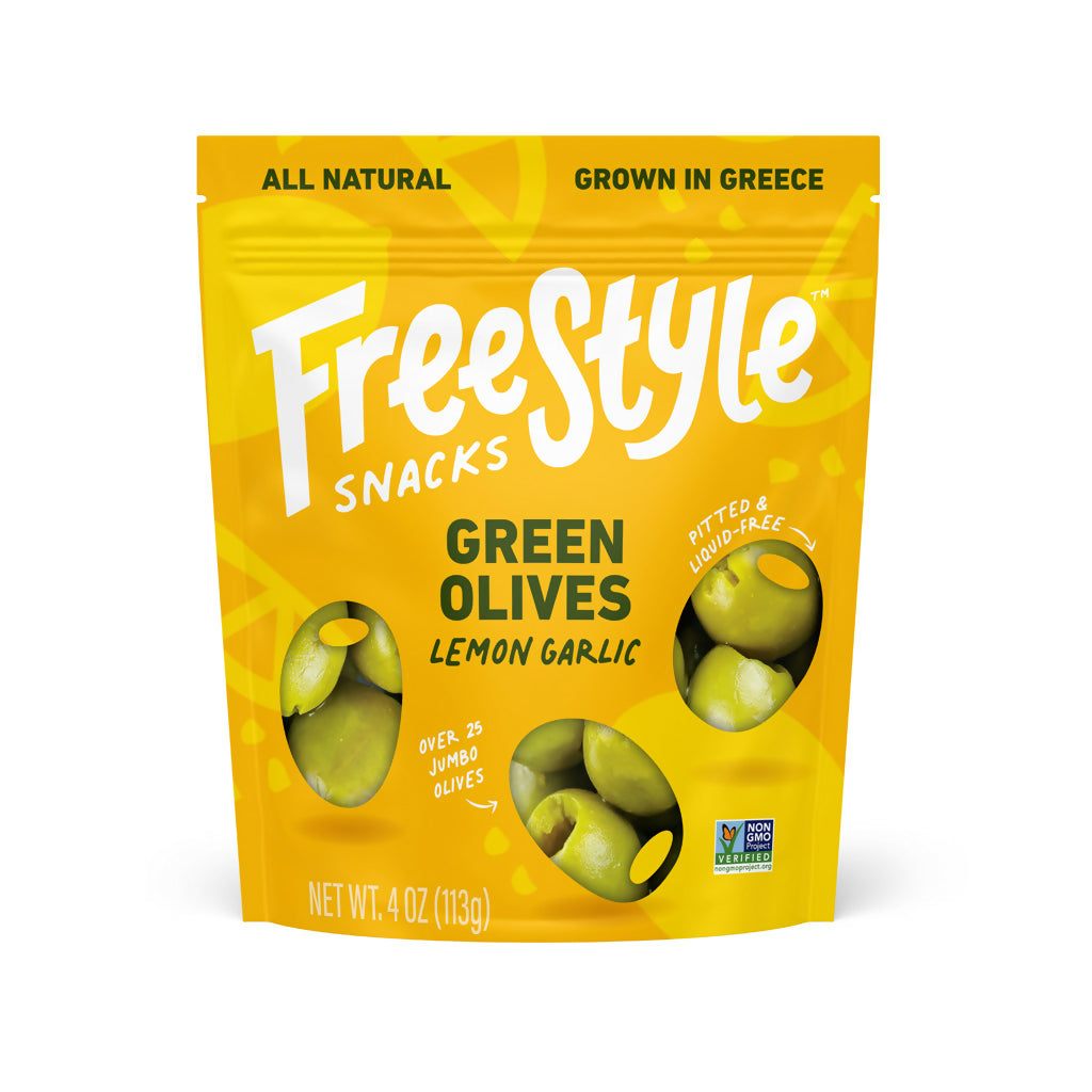 Freestyle Snacks Green Olives Lemon Garlic - 6 bags x 4oz