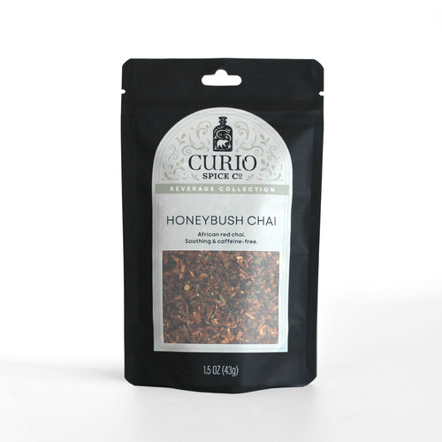 Curio Spice Co. Beverage Blend Honeybush Chai in a resealable bag.