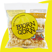 Load image into Gallery viewer, Bjorn Qorn classic one-ounce bag on yellow background. 
