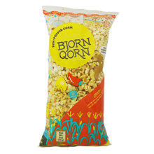 Load image into Gallery viewer, Bjorn Qorn Spicy Popcorn Bags - 12-Pack x 3oz Bags case
