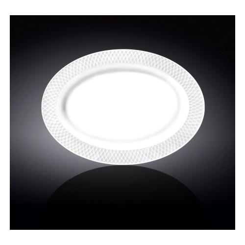 Wilmax Porcelain White Oval Platter With Embossed Wide Rim 14