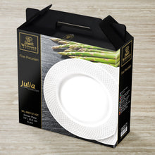 Load image into Gallery viewer, Wilmax Porcelain White Dinner Plate With Embossed Wide Rim 10&quot; inch | Set Of 6 In Gift Box
