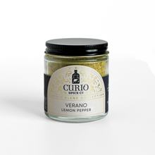 Load image into Gallery viewer, Curio Spice Co. Classic Blend Verano Lemon Pepper in a glass jar.
