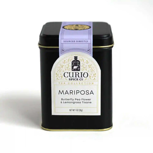 Tin of Mariposa Tea, a butterfly pea flower and lemongrass tisane