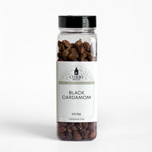 Load image into Gallery viewer, Curio Spice Co. fair-trade single origin sustainable Nepali black cardamom pods in a bulk jar.
