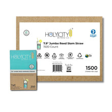 Load image into Gallery viewer, Holy City Straw Co. case of 1500 7.9-inch jumbo reed stem straws, perfect for smoothies and frozen drinks, with eco-friendly packaging
