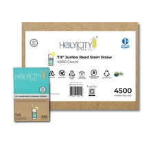 Load image into Gallery viewer, Case of 4500 Holy City Straw Co. 7.9-inch jumbo reed stem straws, showcasing eco-friendly and biodegradable attributes.
