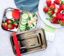 Load image into Gallery viewer, ecozoi STAINLESS STEEL LUNCH BOX, 3 COMPARTMENT SNAP-ON, 50 OZ
