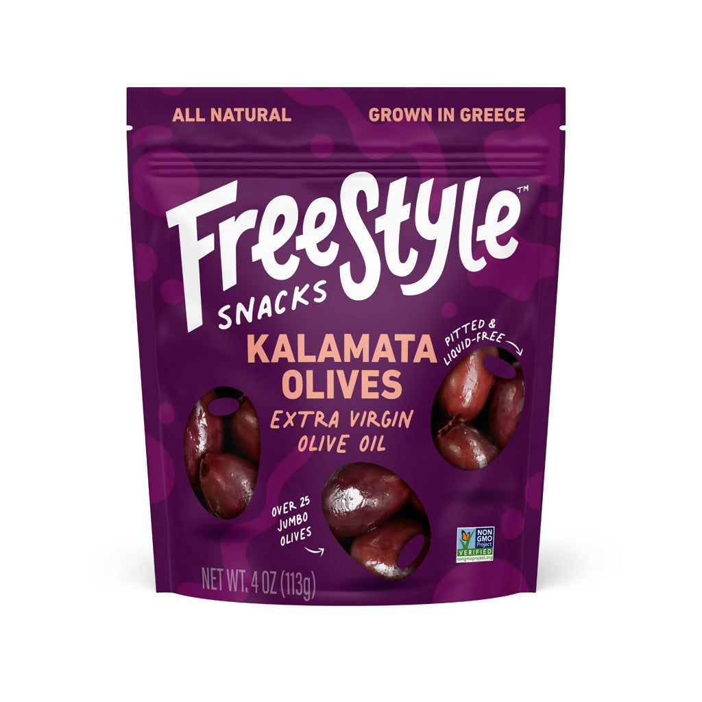 Freestyle Snacks Kalamata Olives EVOO - 6 bags x 4oz