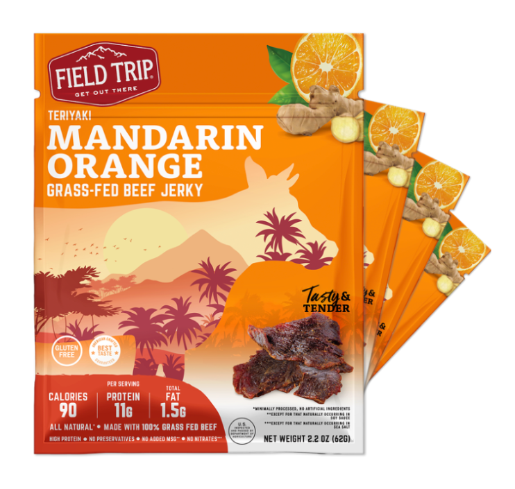 Field Trip Mandarin Teriyaki Beef Jerky 2.2oz bag - 9 bags x 2.2 oz case