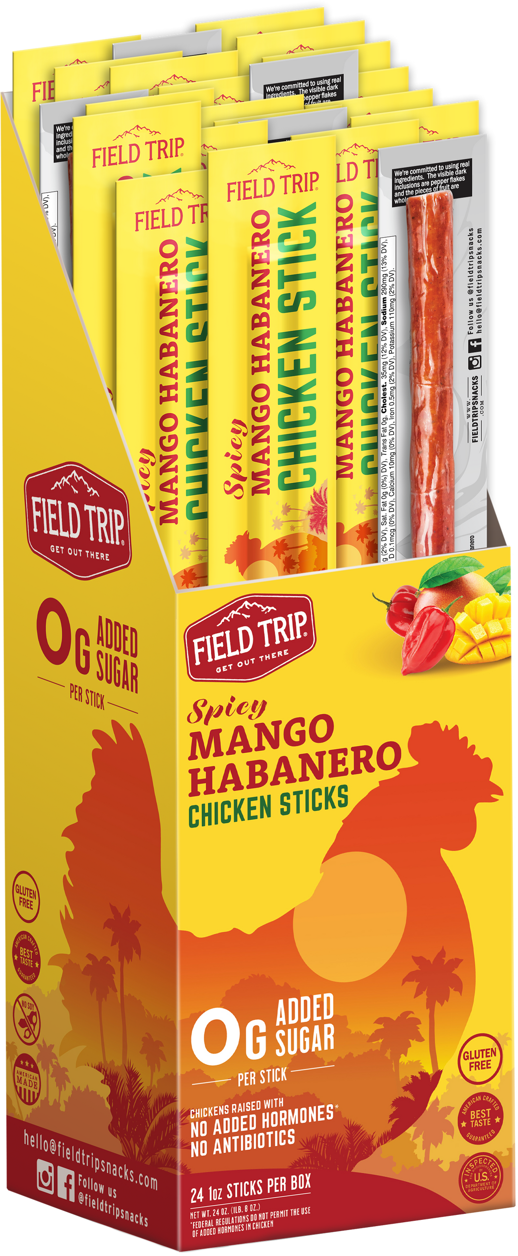 Field Trip Spicy Mango Habanero Chicken Stick 1.0 oz (24 sticks) box - 6 boxes x 24 sticks (1oz) case