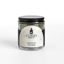 Load image into Gallery viewer, Curio Spice Co. fair-trade single origin sustainable Armenian Thyme in a glass jar.
