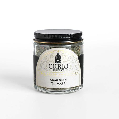 Curio Spice Co. fair-trade single origin sustainable Armenian Thyme in a glass jar.