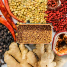 Load image into Gallery viewer, Top-down of Curio&#39;s Zenú Spice with ingredients surrounding the tin.
