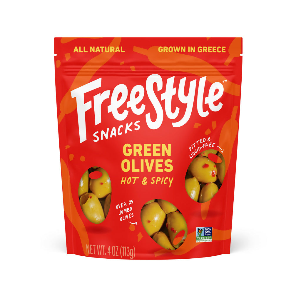 Freestyle Snacks Green Olives Hot & Spicy - 6 bags x 4oz