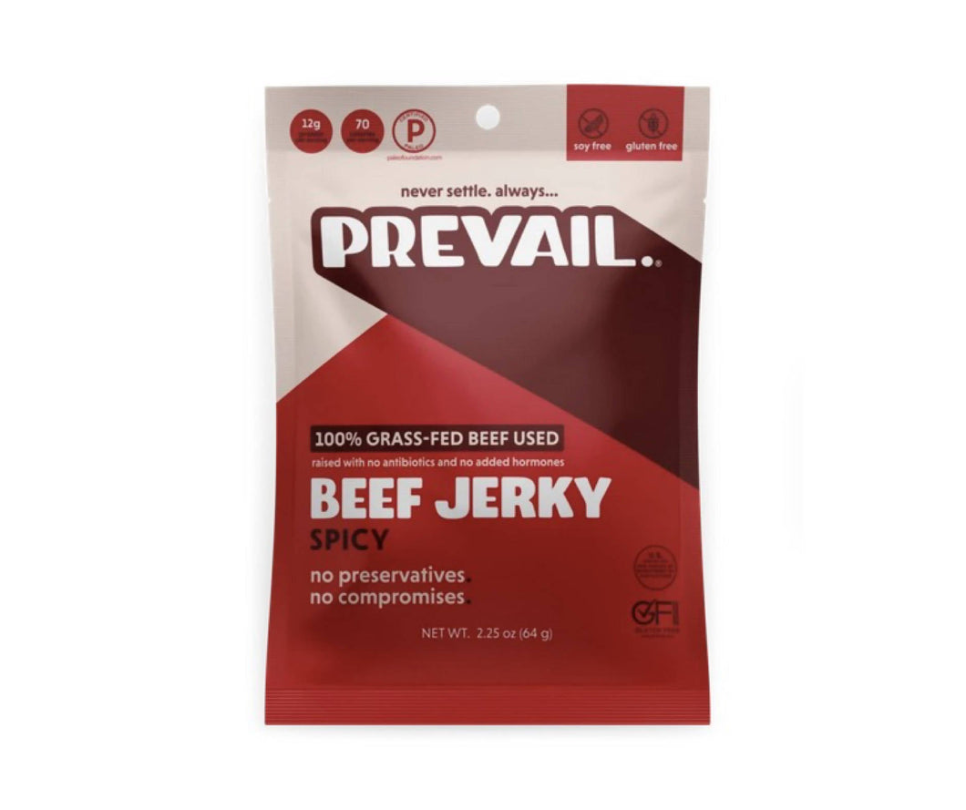 Prevail Jerky Spicy Beef Jerky, 100% Grass Fed - 8 Bags x 2.25 oz