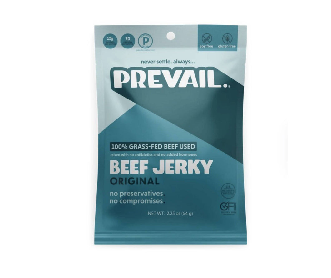Prevail Jerky Beef Jerky, Original 100% Grass Fed - 8 Bags x 2.25 oz