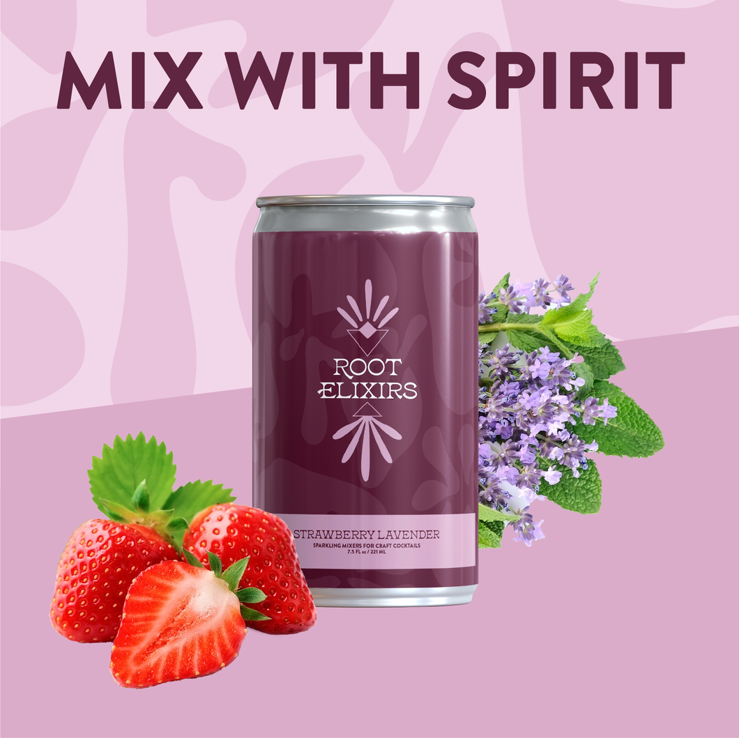 Root Elixirs Sparkling Strawberry Lavender Premium Cocktail Mixer- 4 Cans 7.5 oz
