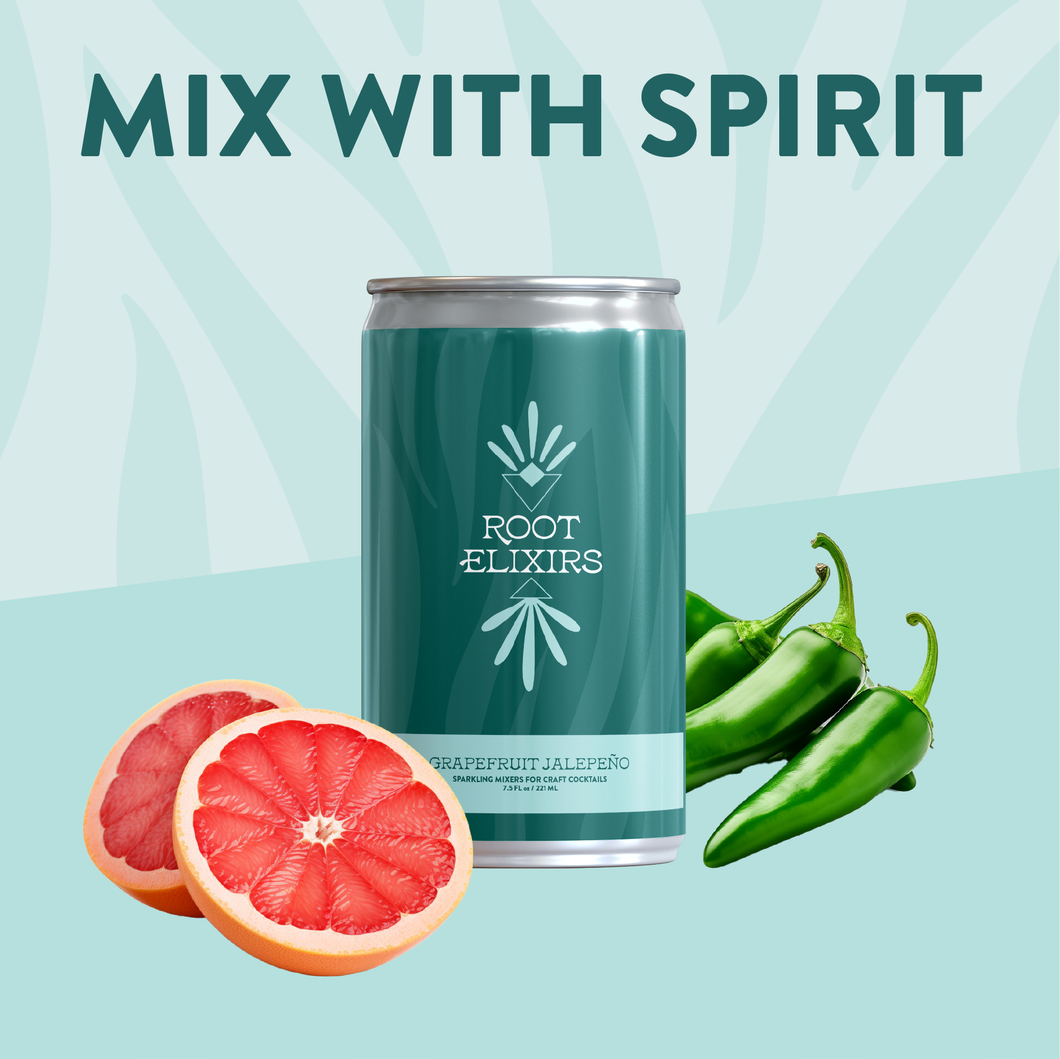 Root Elixirs Sparkling Grapefruit Jalapeno Premium Cocktail Mixer- 4 Cans 7.5 oz